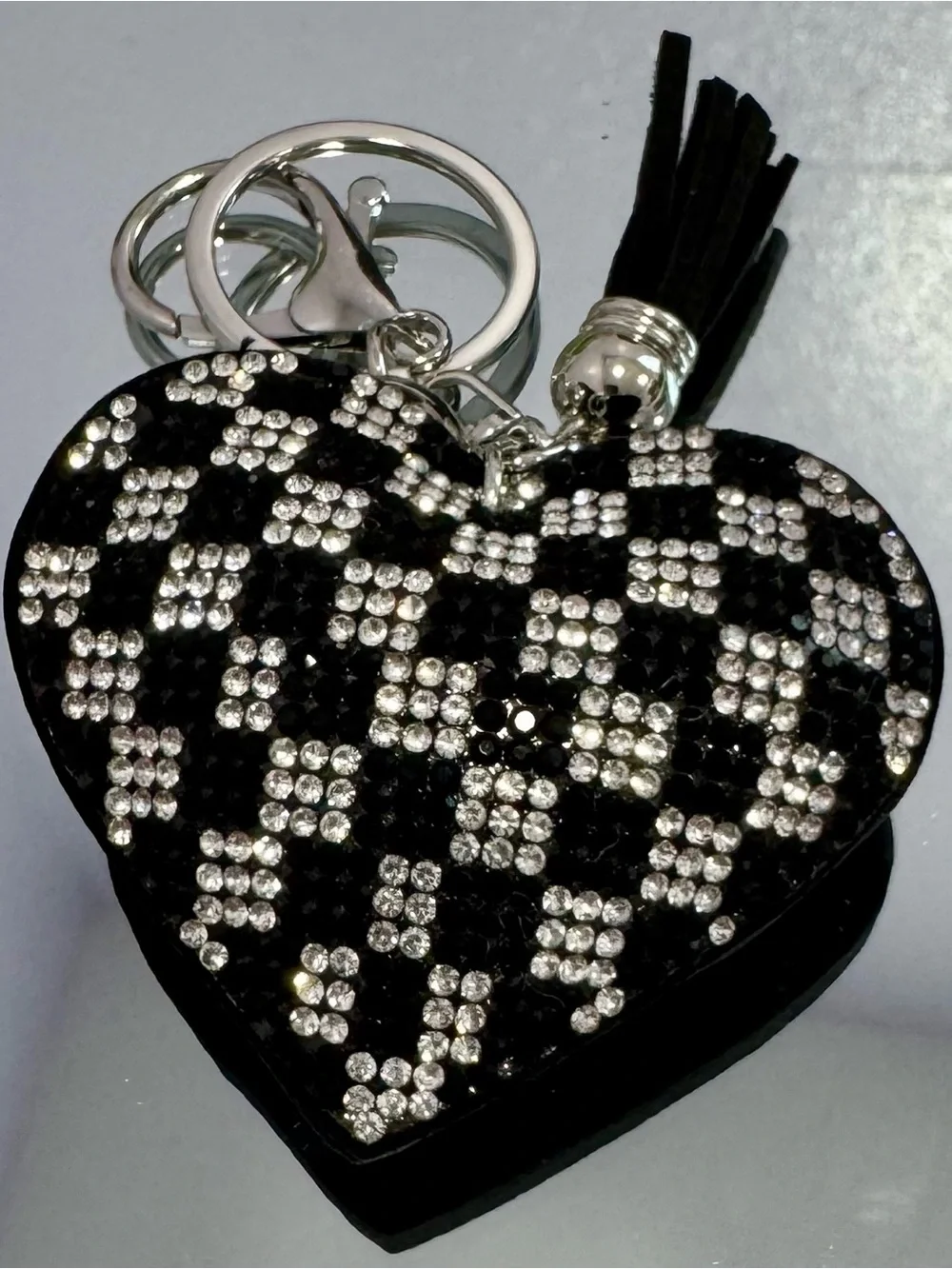 New Black/Silver Checkered Heart Crystal Keychain
